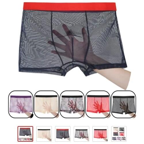 Men Sexy Seamless Underwear Pants Transparent Mens Ultra-thin Boxershorts Male Mid-rise Mesh Slips Homme Panties Boxer Shorts