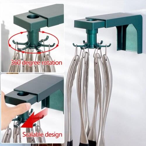 Retractable Rotating Hook ABS Bathroom Storage Rack Wall Shelf Kitchen Organizer Multi-Function Towel Holder Organization