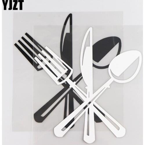 YJZT 15.8×17CM Kitchen Utensils Spoon Decoration Car Sticker Pattern Vinyl Decal Black/Silver 4D-0030
