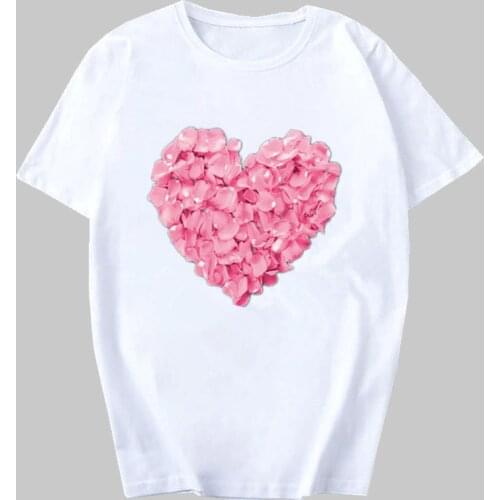 Pink Heart Flower Print T shirt Women Casual Funny tshirt Gift 90s Lady Girl Female T Shirts Streetwear Tee Hipster Top Clothing