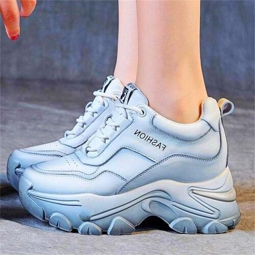 Punk Goth Womens Cow Leather Platform Wedge Ankle Boot High Heel Increasing Height Round Toe Fashion Sneakers 35 36 37 38 39 34