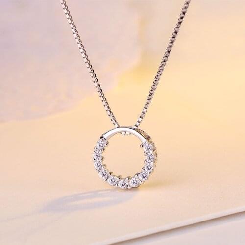 New Fashion 925 Sterling Silver Shiny Crystal Round Design Ladies' Pendant Necklaces For Women Gift Jewelry Drop Shipping