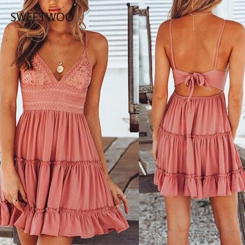 2021 summer ladies sexy sling bow ruffled mini skirt casual shirt dress party seaside lady cute dress