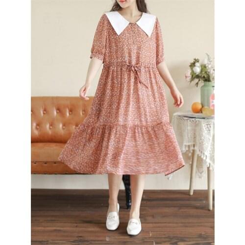 Summer Dress Floral Square Collar Contrast Color Dress Women 2020 New Fashion Retro Female Loose Casual Short Sleeve Robes K571