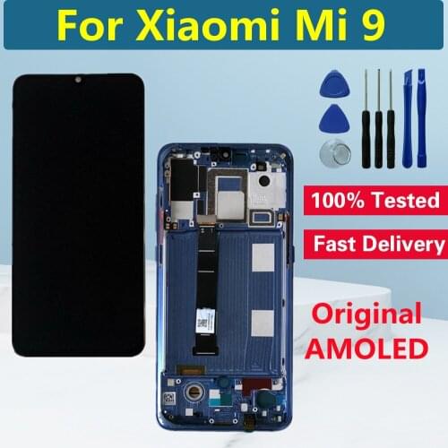 6.39" Original For Xiaomi Mi 9 Mi9 LCD Display Touch Digitizer Super AMOLED For Xiaomi Mi 9 LCD Screen Replacement With Frame