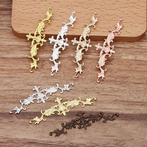 50pcs 10x52mm Gold Silver Plated Metal Brass Stamping Plate Filigree Connectors Charm DIY Accessories For Jewelry Making