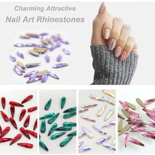 100PCS 3x10mm Raindrop Clear AB No Hotfix Rhinestones Multi Colors 3D Nail Art Gllitter Teardrop Glass Crystals