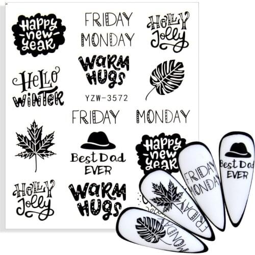 1pcs Black Leaf ABC Letter Decals Nail Art Stickers English Old Font Number Tattoo Nail Design Water Sliders Manicure Wrap