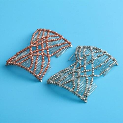 LOVEF 2Pcs Fashion Magic Beaded Elasticity Double Hair Comb Clip Stretchy Women Hair Accessories EZ Hair Combs