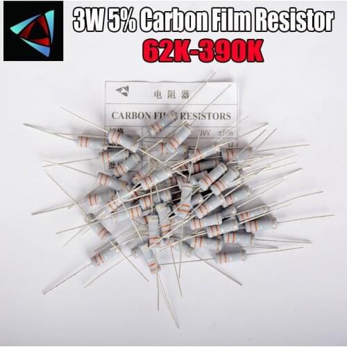10pcs 3W Carbon Film Resistor 5% 1R ~ 1M 62K 68K 75K 82K 91K 100K 120K 150K 180K 200K 220K 240K 270K 300K 330K 360K 390K ohm