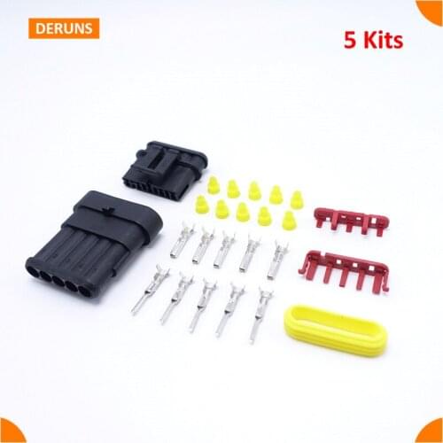 5Kits Female And Male 5Pin/way Waterproof Sealed Electrical Wire Connector Plug For Automotive Boat AMP 282089-1 282107-1