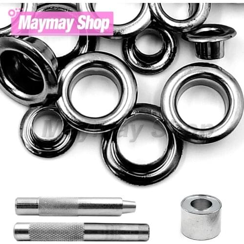50set Gunblack Colors Metal Eyelet Grommets With Eyelet Punch Die Tool Set For Clothing DIY Leathercraft Accessories Shoes Belt