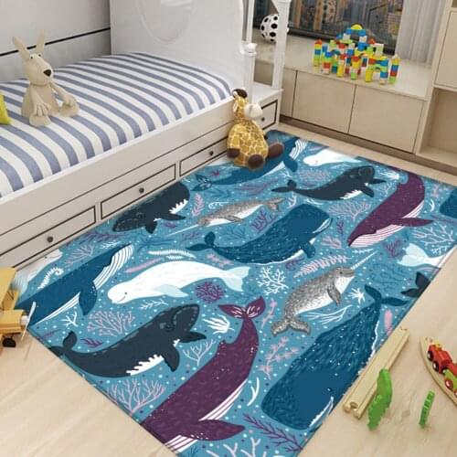 Alfombra Non-slip Floor Cute Blue Dolphin Moon Pattern Kids Carpet Children Rug baby crawling flannel Children durable carpet