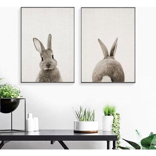 Bunny Canvas Child Poster Nursery Wall Art Picture Print Forest Animal Painting Nordic Kids Bedroom Decor Room Decor Aesthetic