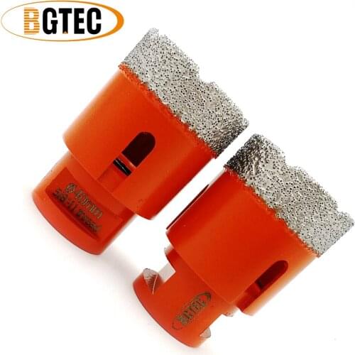 BGTEC 2pc 40mm Vacuum brazed diamond Dry drilling bits 5/8-11 connection Drill bits porcelain tile, granite Hole saw Crown