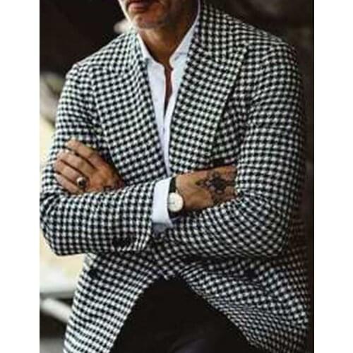 Smart Casual Plaid Men Tuxedos Business Male High Quality Double Breasted Fashion Check Blazer Party Club Wedding Coat 1 Pice