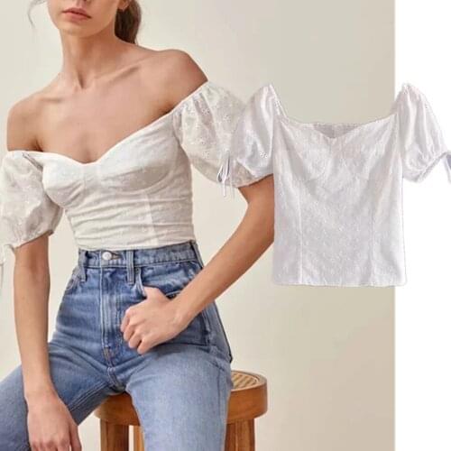 Jenny&Dave Moda Shirt Women Ins Fashion Blogger Vintage Slash Neck Floral Embroidery Short Blouse Women Blusas Mujer De Tops