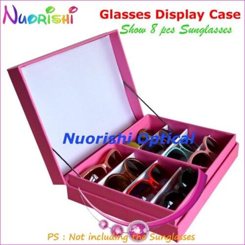 5 Color Holding 8pcs Sunglasses Glasses Eyewear Eyeglass Display Sample Leather Storage Case Box Tray 75mm A634-8S Free Shipping