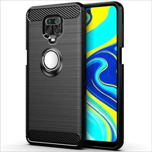 For Xiaomi Redmi Note 9S Case Luxury Brushed Carbon Fiber Phone Case For Redmi Note 9 Pro Max Magnetic Ring Holder Cover Case
