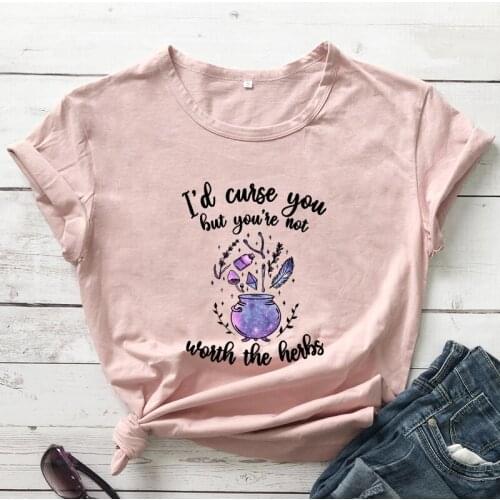Colored I'd Curse You But You're Not Worth The Herbs T-shirt Aesthetic Witchy Woman Graphic Tee Top Gothic Magical Witch Tshirt