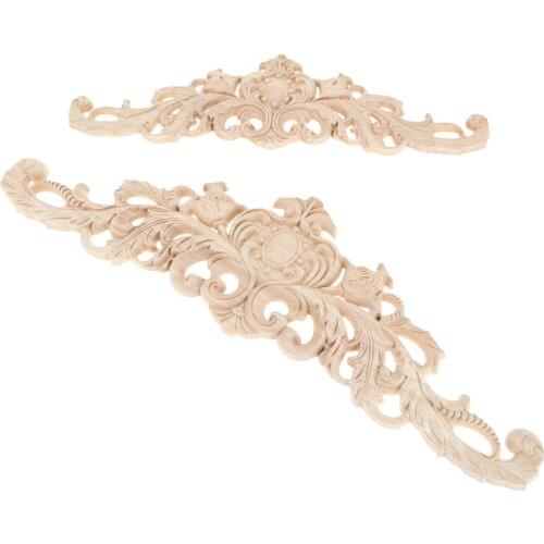 1Pc Floral Woodcarving Decal Wood Carved Corner Applique Frame Wall Doors Cabinet Furniture Decorative Figurines 30*8cm/40*11cm