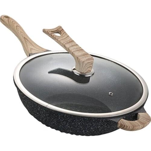 Wood grain Maifan stone wok smoke-free non-stick wood grain handle die-cast induction cooker general wok manufacturer