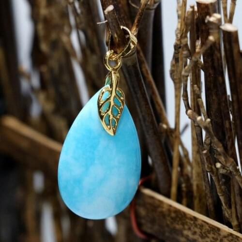 Elegant Womnen Teardrop Pendant Blue Natural Stone Chalcedony Jades Fit for Diy Long Chain Necklace Accessories Jewelry B1868