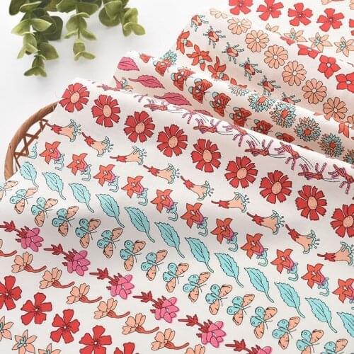 Pure Cotton High Count Butterfly Flower Wall Fabric Clothes Skirt Childrens Clothes Shirt Dress Handmade DIY Fabric