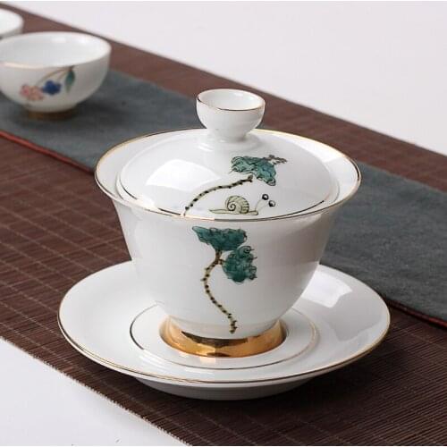 WuHe-China Tea Cup Shen Puer Gaiwan Bowl Set Soup Tureen Mug Embryo Green White Gold Nordic Kung Fu Porcelain Ceramic Chawan