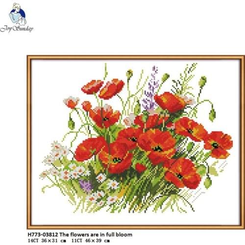 Joy Sunday H773 Flower Style 14CT 11CT Counted and Stamped Home Decoration The Flowers are in Full Bloom Cross Stitch Kits