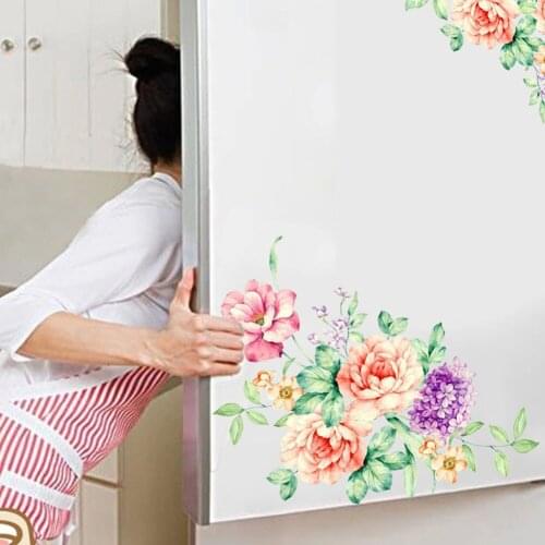 Colorful Flowers 3D Wall Stickers Beautiful Peony Fridge Stickers Wardrobe Toilet Bathroom Decoration PVC Wall Decals