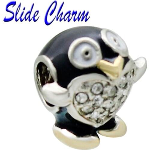 2018 Silver Plated Cute transparent crystal penguin Charm Beads Fit Pandora Women Diy Bracelets Bangles Jewelry