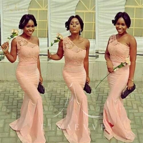 Fashion Champagne Lace Mermiad Bridesmaid Dresses for Black Women Dress One-shoulder Wedding Party Gowns Plus Size Girl Dress