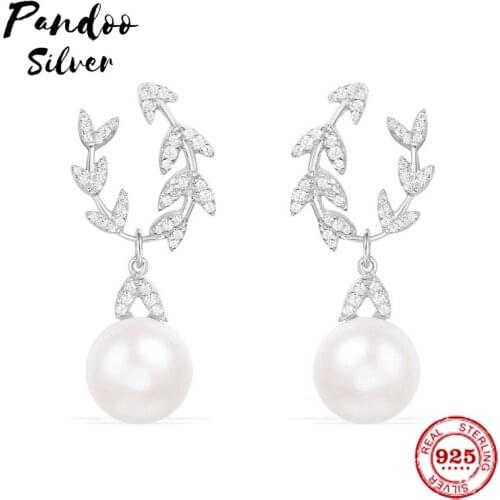 Pandoo Fashion Charm Sterling Silver Original 1:1 Replica,Silver 'Eternelles' Earrings With Pearl Luxury Jewelry Gift For Female