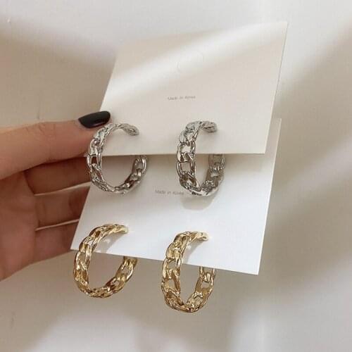 Trendy Hollow Chain Hoop Earrings Temperament Simple Design Circle Statement Earrings Jewelry Metal Geometric Fashion Earrings