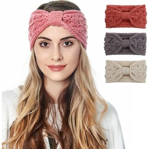 Fashion Women Elegant Knitted Headbands Solid Color Wide Turban Bowknot Hairband Autumn Winter Elastic Headwear Hair Accessories