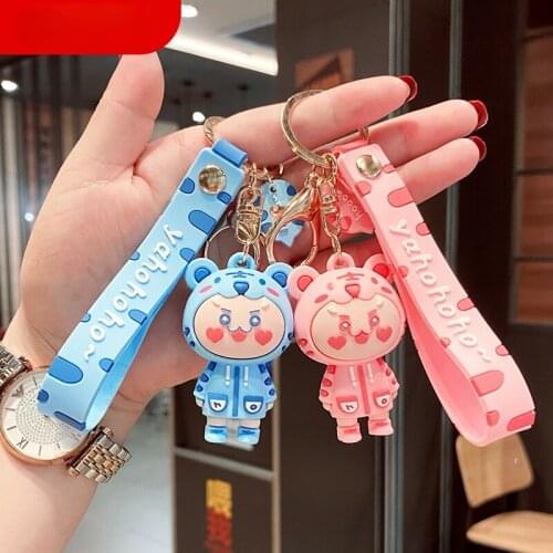 Cartoon Raincoat Little Menghu Cute Soft Keychain Car Keyring Chain Bag Pendant Accessories Animation Derivatives