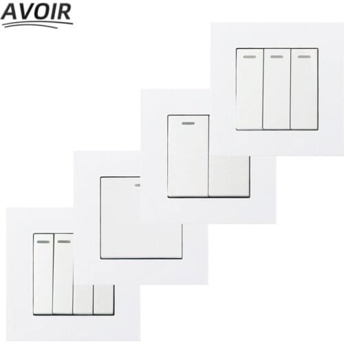 Avoir Wall Light Switch White Plastic Panel Push Button Switches 1 2 3 4 Gang 1 / 2 Way 86 Type Rocker Switch 220V For Home 16A