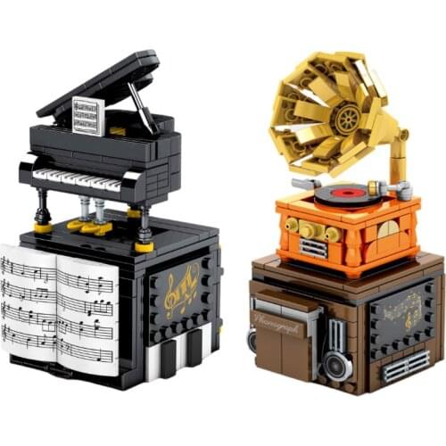 New Creative Piano Gramophone Bluetooth Audio Model Set Building Block Assembly Toys Children and Adults Birthday Xmas Gifts