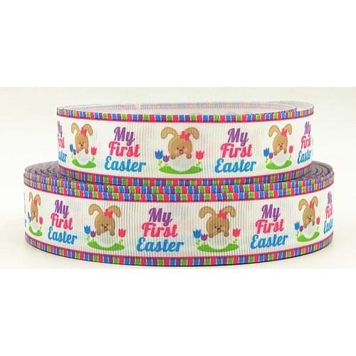 Q&N ribbon OEM 1inch 25mm 160131002 my first Easter design print grosgrain ribbon for hair bows or hair accessory