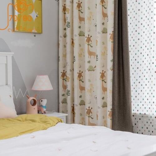 Childrens Room Cartoon Cotton and Linen Printing Splicing Curtains for Living Room Bedroom Bay Window Customized Products