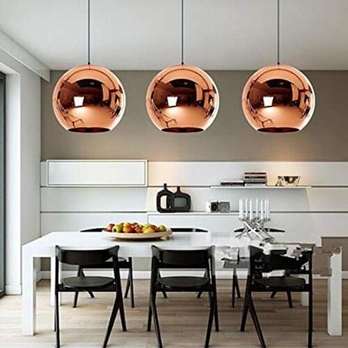 Modern LED Chrome Gold Copper Glass Globe Round Ball Pendant Lights Hanging Lighting for Dining Room Hanglamp Lamp