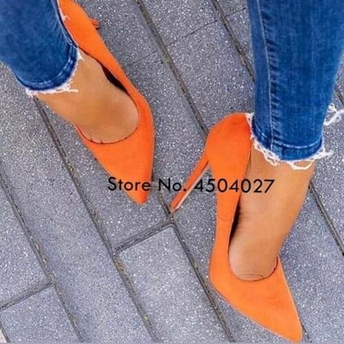 Red Purple Yellow Blue 12cm High Heels Suede Pointed Toe Dress Pumps Women Shoes Stiletto Heels Slip-on Party Shoes