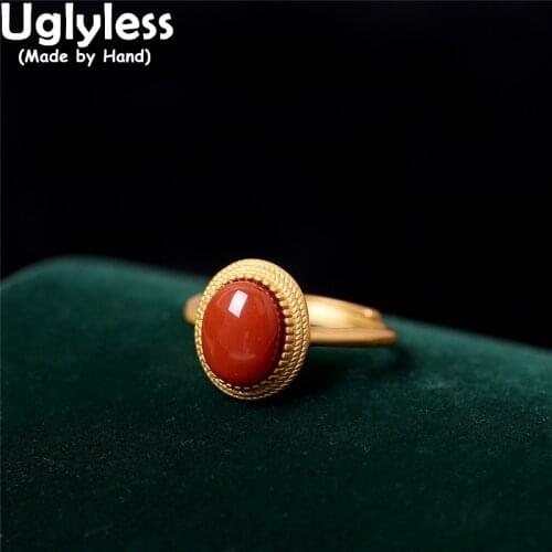 Uglyless Less is More Simple Fashion Gemstones Rings for Women Natural Agate Dress Jewelry Gold 925 Silver Minimalist Rings Oval