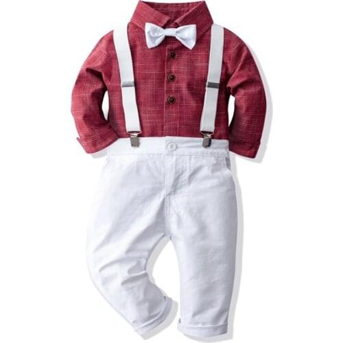 Spring Autumn 2020 Baby Boy Clothes Set Gentleman Belt Pant+Tops+Tie Party Birthday 1-6 Years Kids Boy Clothing Boy Baby Outfits