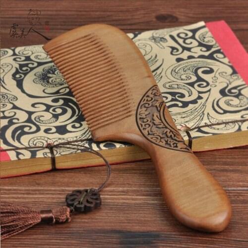 High-quality genuine mahogany wood comb whole wood lettering carved natural gifts have ebony comb anti-static AR308