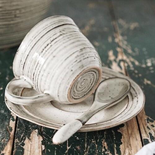 Japanese Ceramic Coffee Cup Saucer Sets Handmade Vintage Milk Teacup High Capacity Mug Art Cups Tazas Cafe Home Drinkware