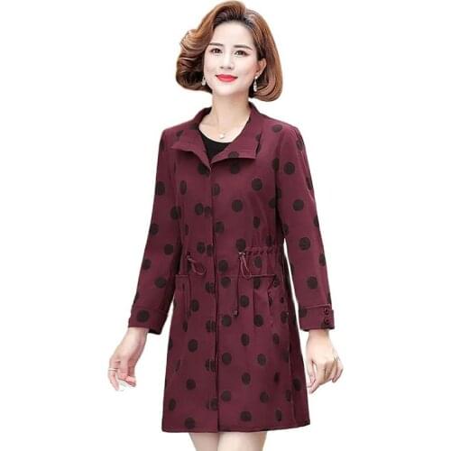 SpringAutumn New Women Jacket Windbreaker Middle-Aged Draw Mid Long Female Coat Long Sleeve Windbreaker Outwear Ladies TopsR1445