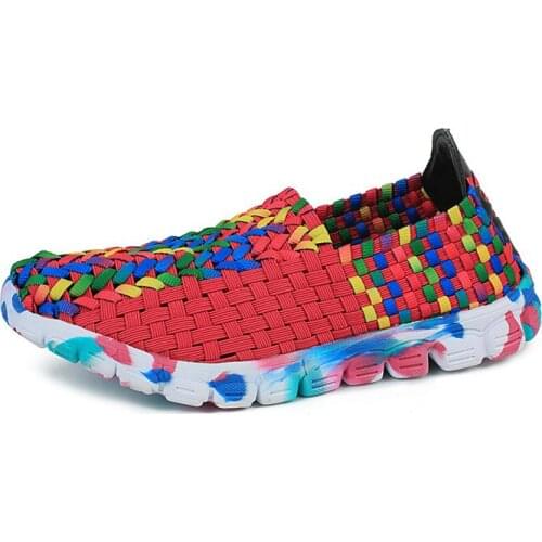 2020 Autumn Breathable Women Casual Shoes Slip On Women Flats Flat Loafers Woven Shoes Flat Weave Fashion Casual Shoes