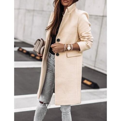 Xingqing Wool Blends Female Overcoat Solid Color Tailored Collar Long Sleeve Woolen Coat for Women Costume Ladies Long Coats